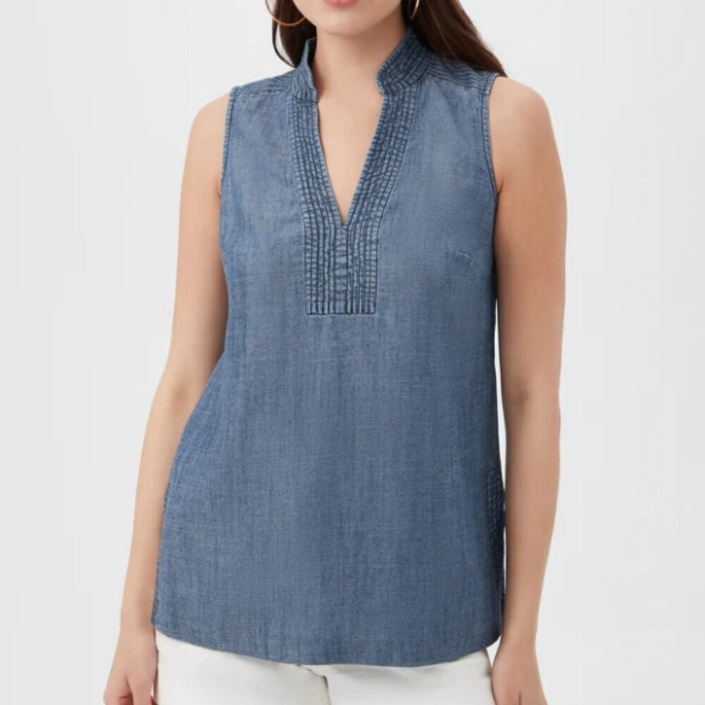 Trina Turk 'Lacheri' Sleeveless Chambray Tunic Top, Indigo Blue